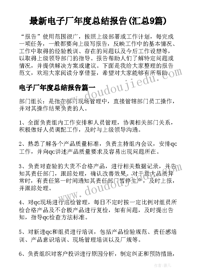 最新电子厂年度总结报告(汇总9篇)