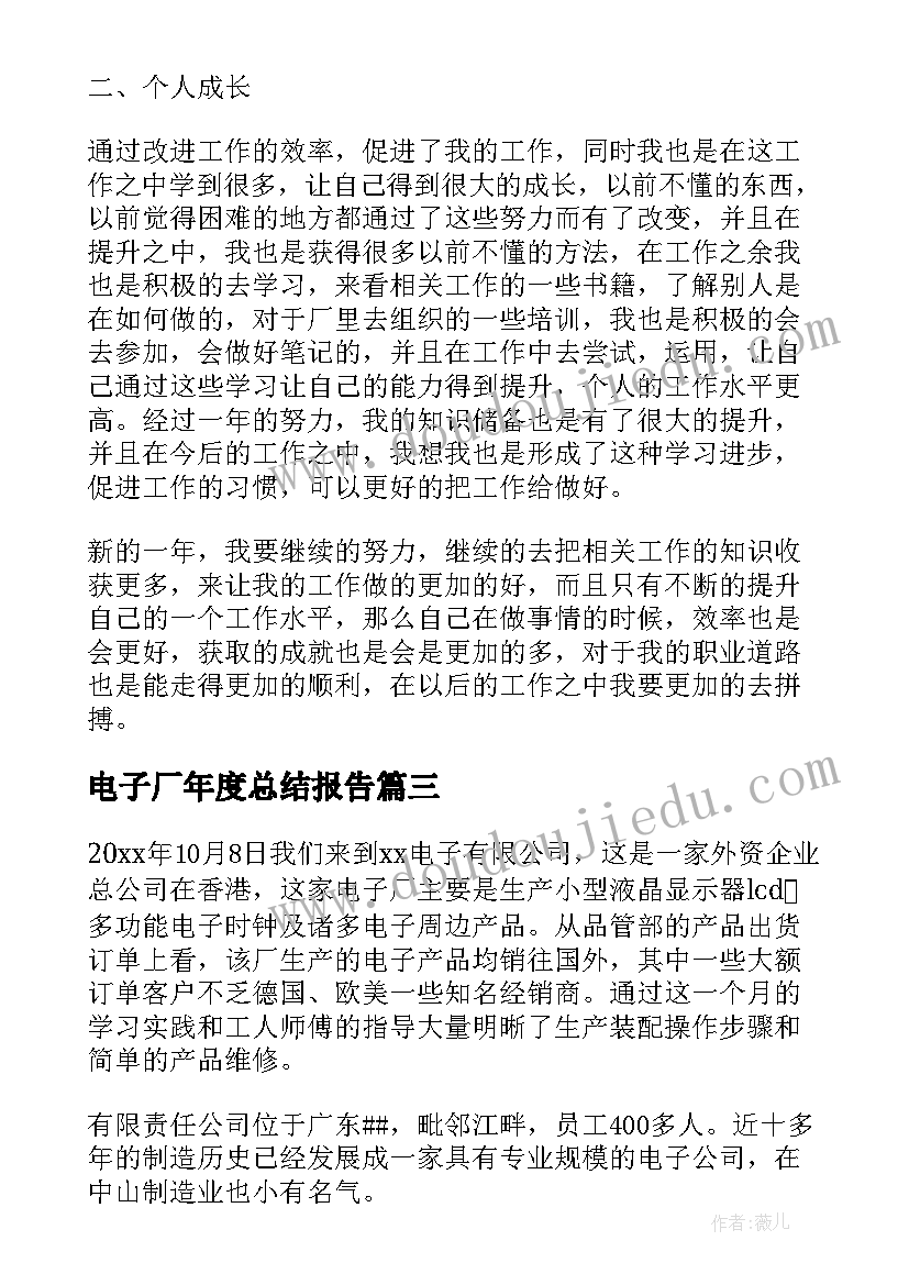 最新电子厂年度总结报告(汇总9篇)