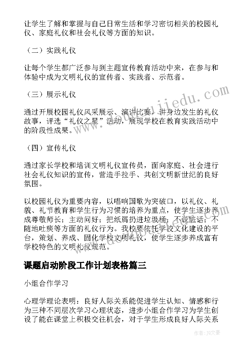 课题启动阶段工作计划表格(优质5篇)