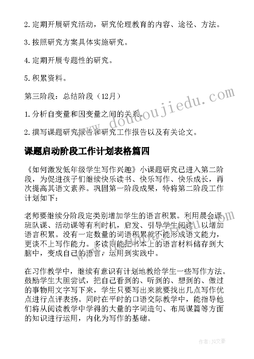 课题启动阶段工作计划表格(优质5篇)