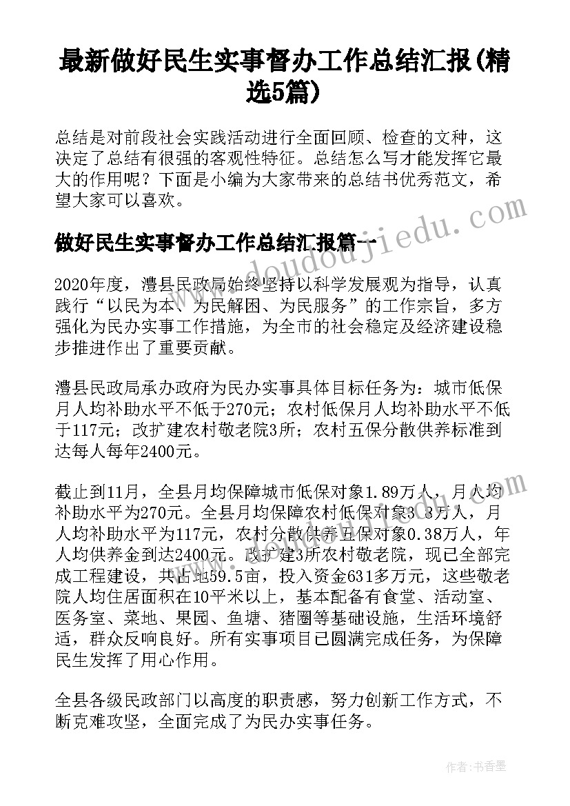 最新做好民生实事督办工作总结汇报(精选5篇)