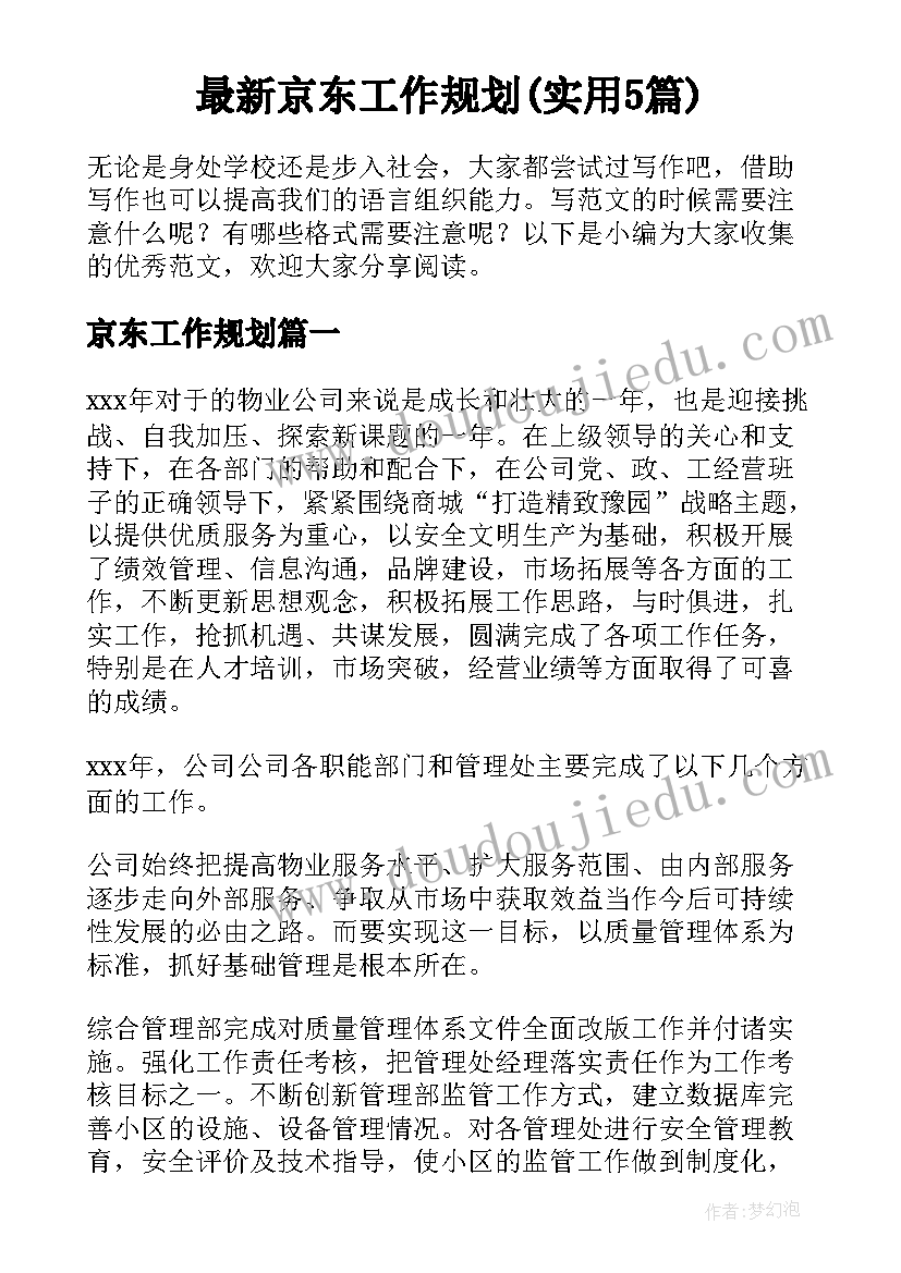 最新京东工作规划(实用5篇)