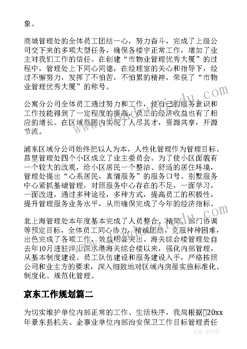 最新京东工作规划(实用5篇)