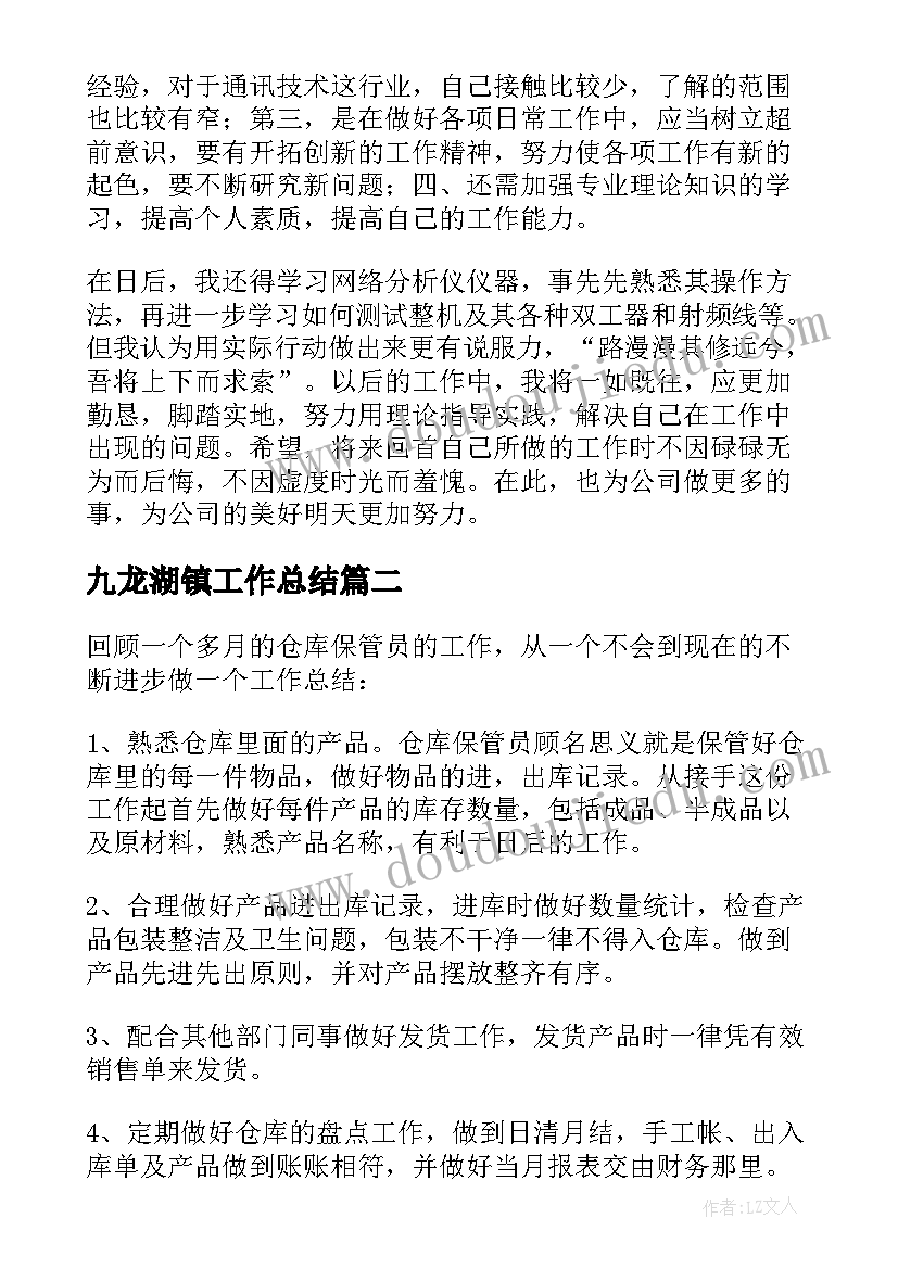 2023年九龙湖镇工作总结(优秀5篇)