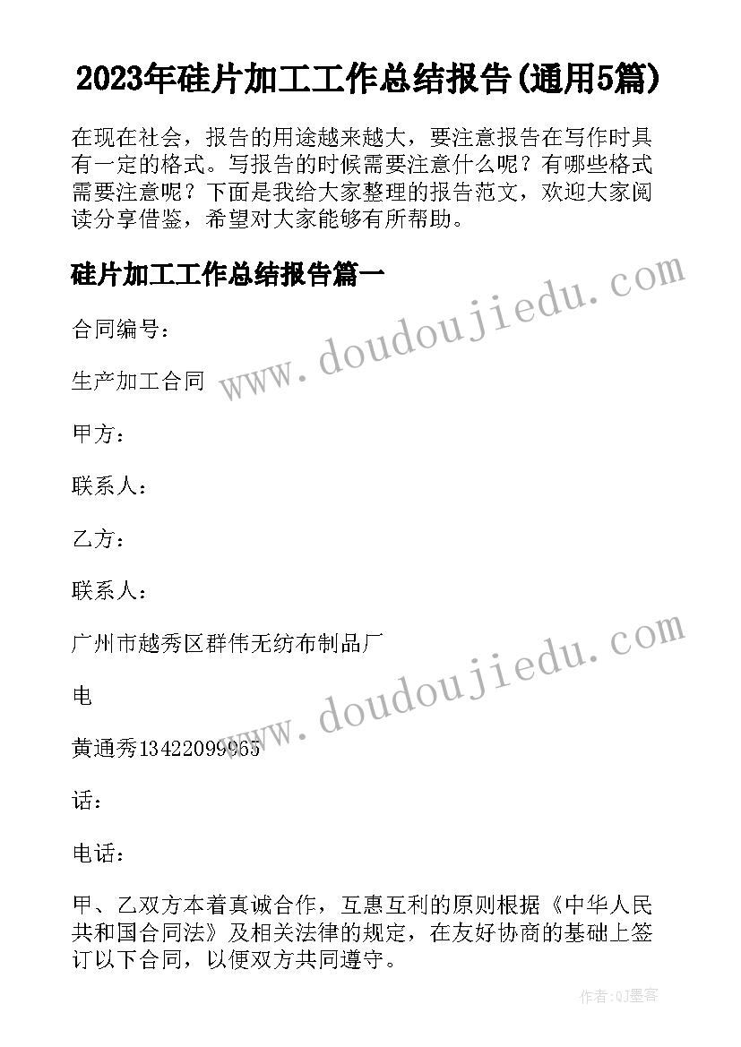 2023年硅片加工工作总结报告(通用5篇)