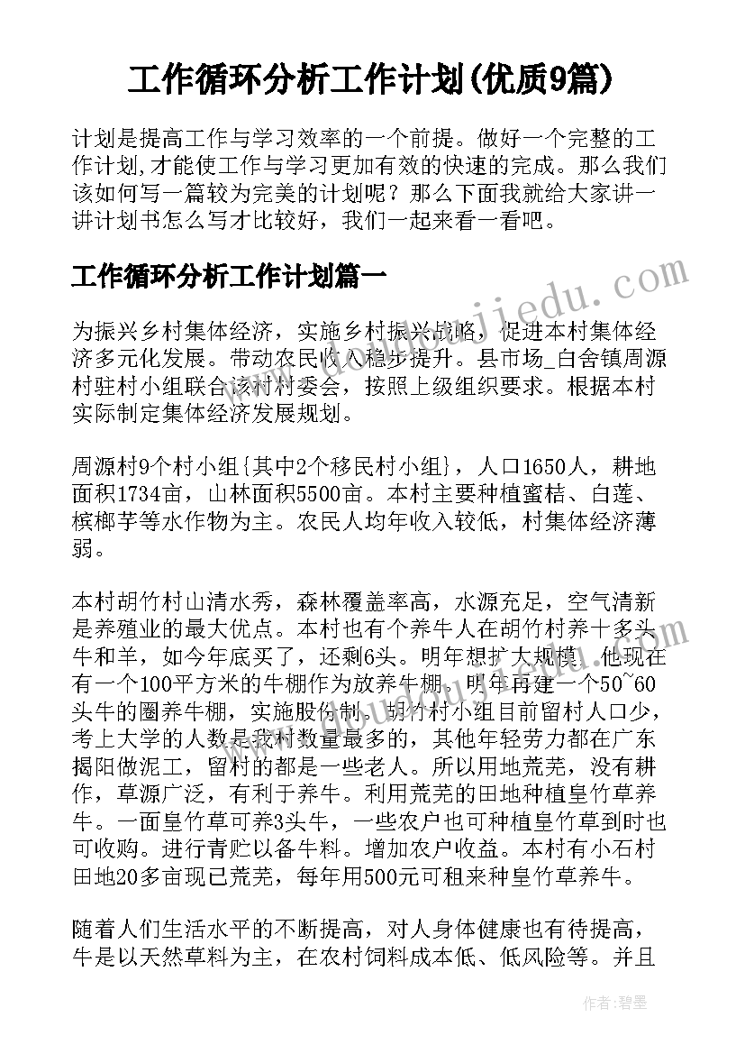 工作循环分析工作计划(优质9篇)