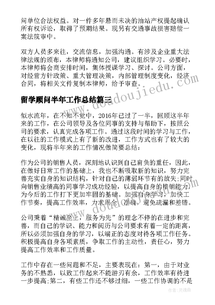 最新留学顾问半年工作总结(汇总5篇)