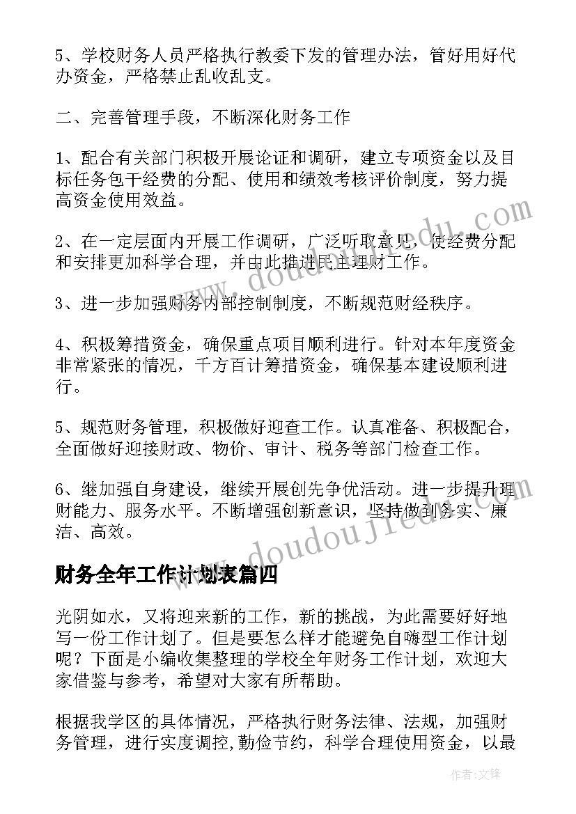 财务全年工作计划表(实用9篇)