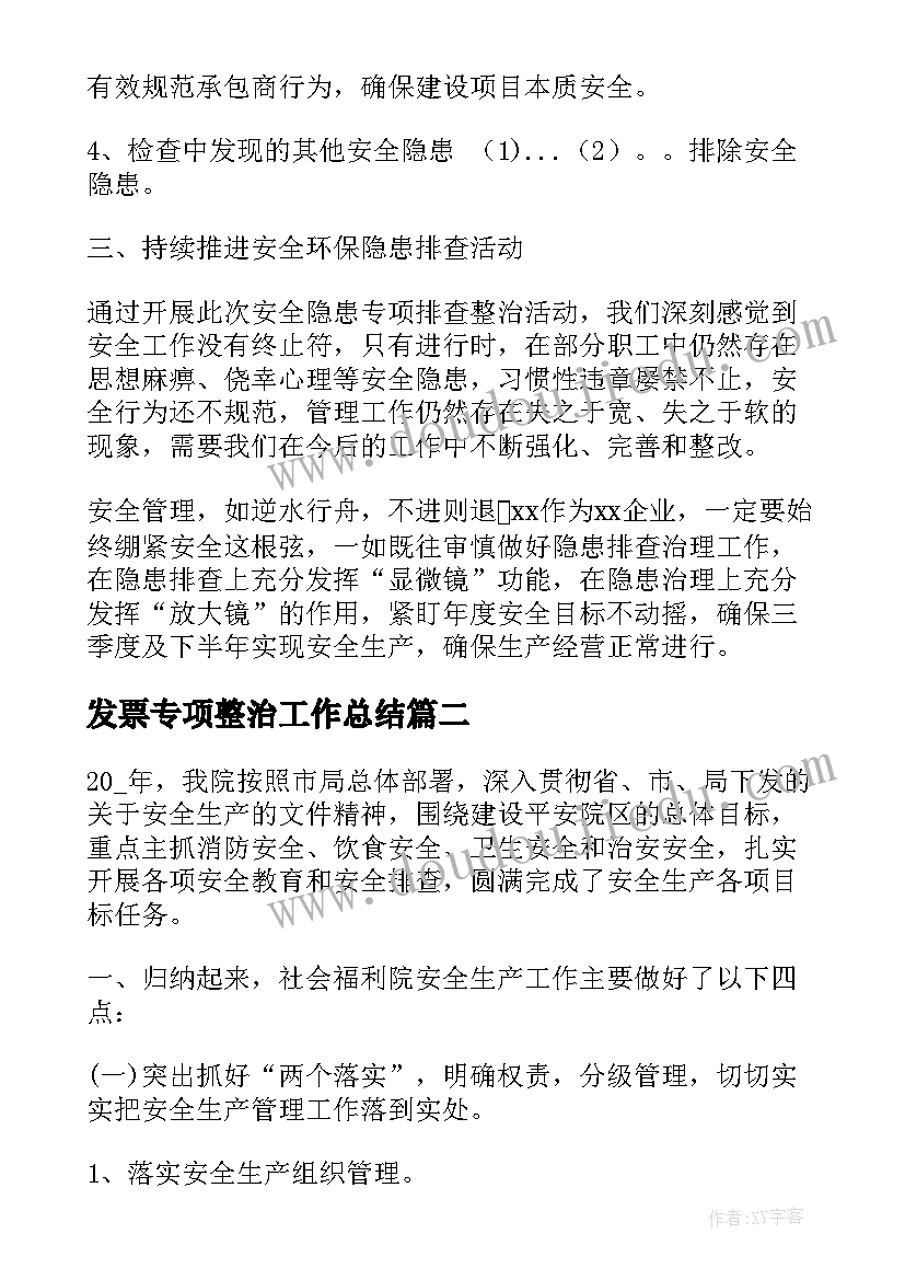 2023年发票专项整治工作总结 专项排查工作总结(优质5篇)