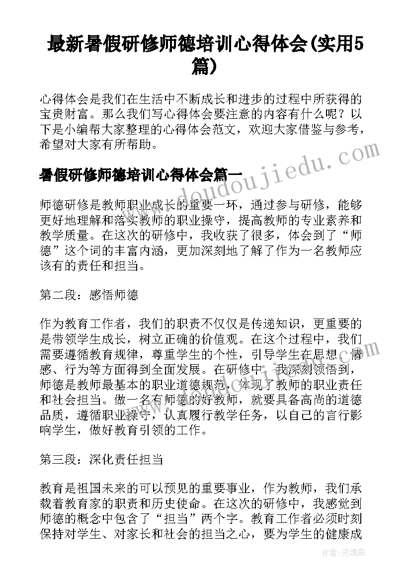 最新暑假研修师德培训心得体会(实用5篇)