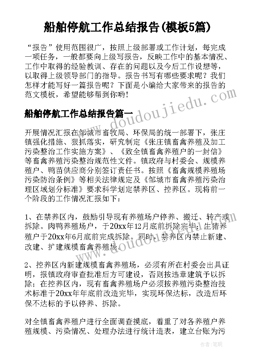 船舶停航工作总结报告(模板5篇)