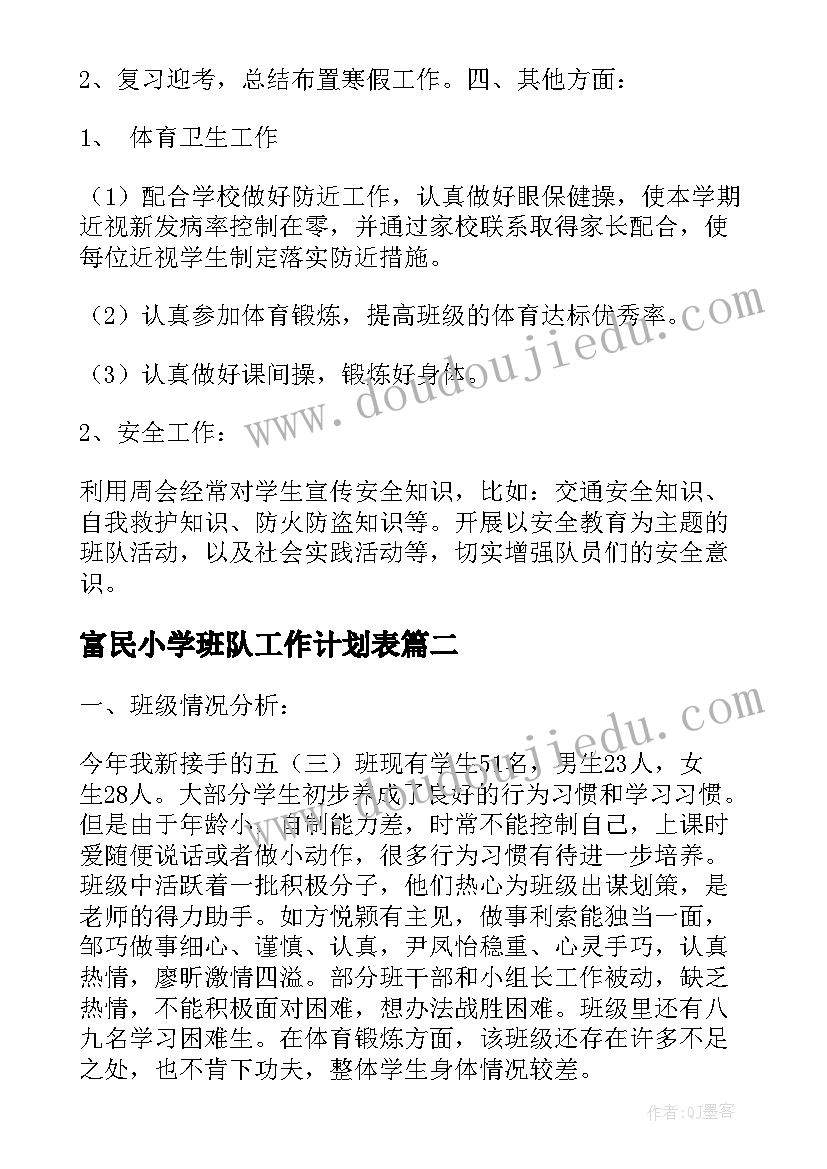 2023年富民小学班队工作计划表 小学班队工作计划(精选5篇)