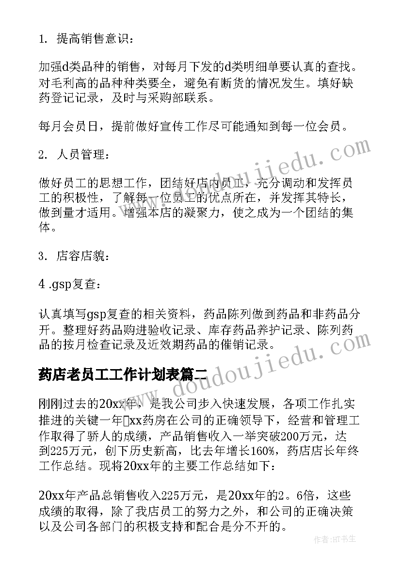 药店老员工工作计划表 药店工作计划(通用9篇)