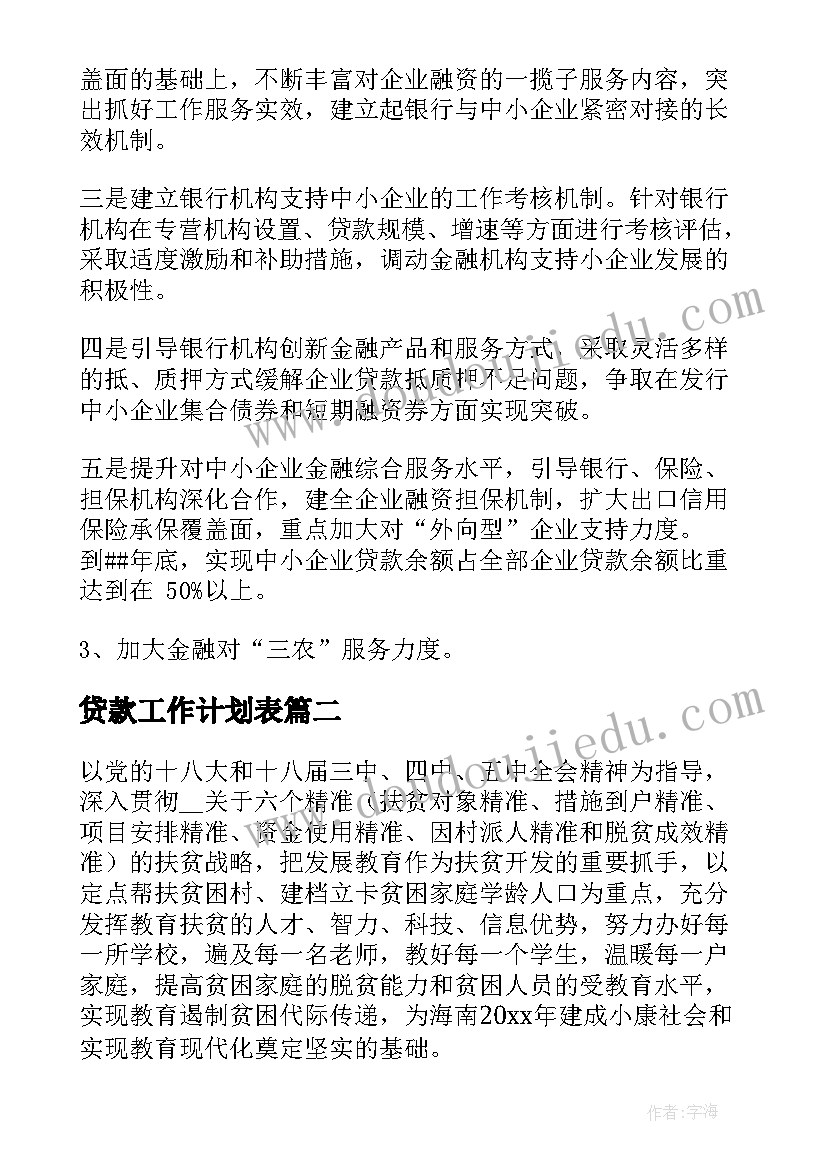 贷款工作计划表 金融贷款工作计划共(优质10篇)