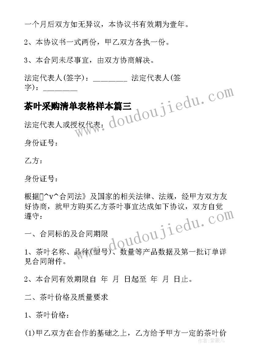 2023年茶叶采购清单表格样本 茶叶采购合同标准(大全5篇)