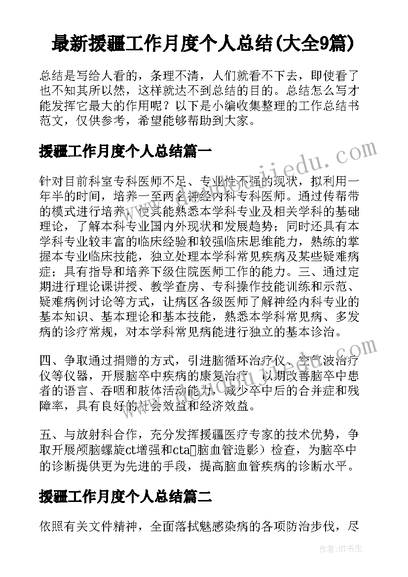 最新援疆工作月度个人总结(大全9篇)