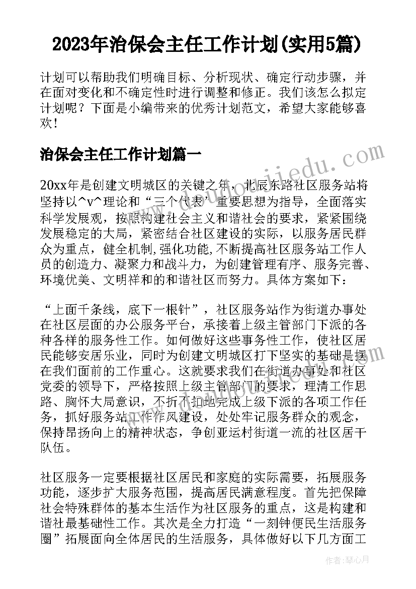 2023年治保会主任工作计划(实用5篇)