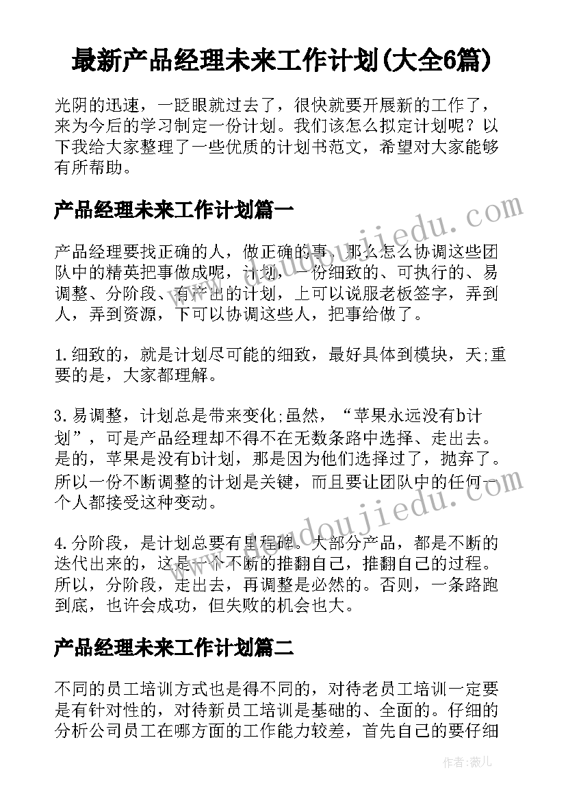 最新产品经理未来工作计划(大全6篇)