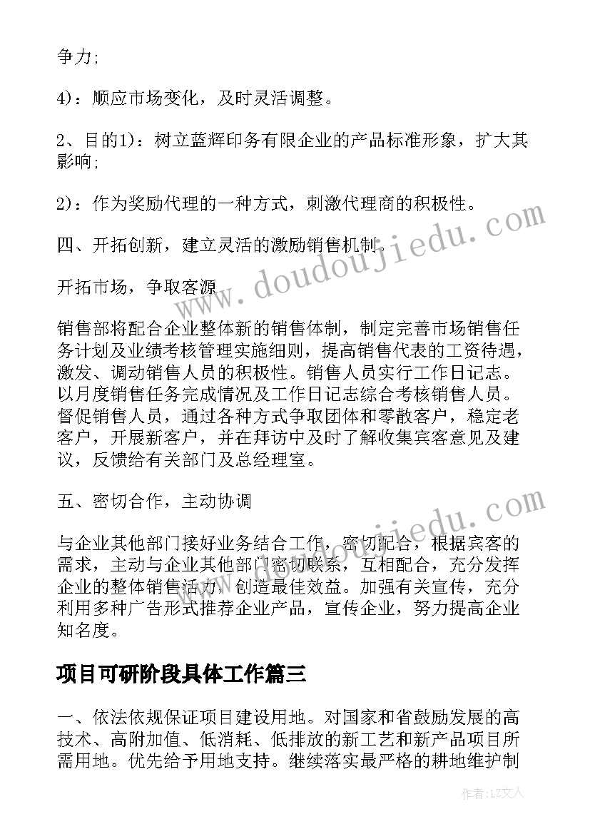 2023年项目可研阶段具体工作 项目工作计划(模板9篇)