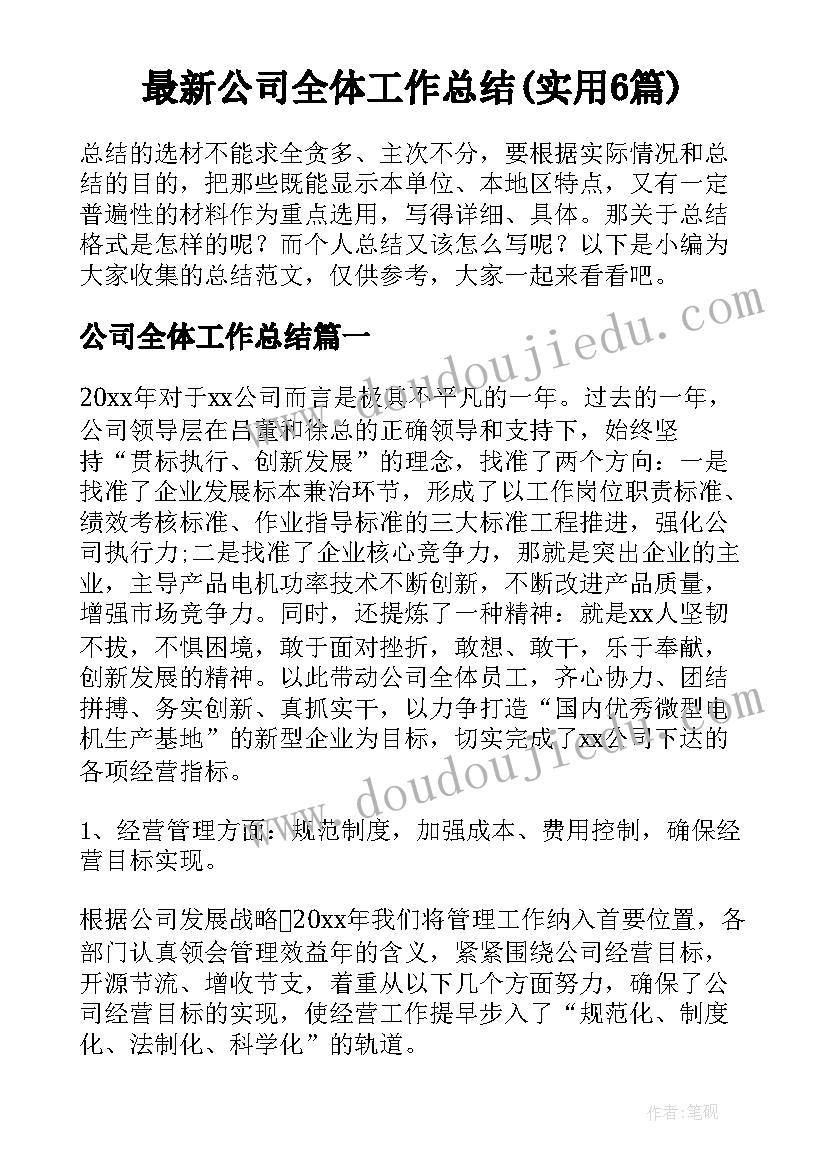 最新公司全体工作总结(实用6篇)