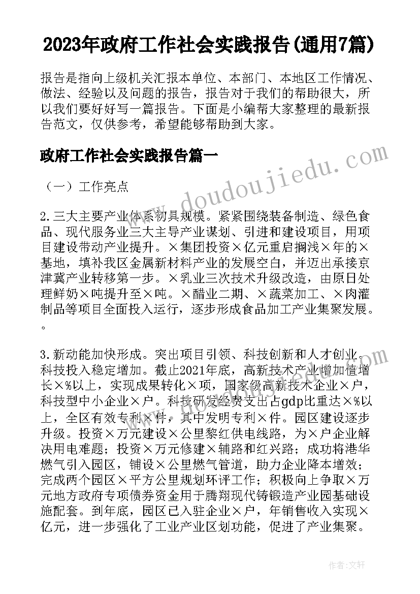 2023年政府工作社会实践报告(通用7篇)