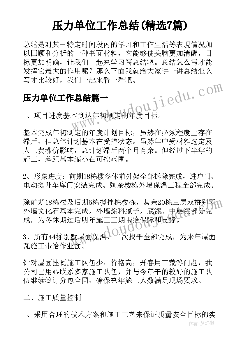 压力单位工作总结(精选7篇)