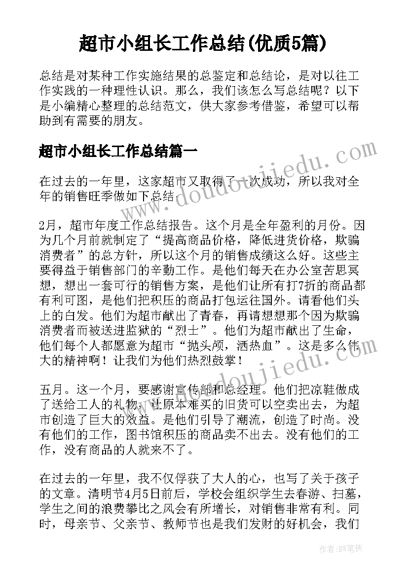 超市小组长工作总结(优质5篇)