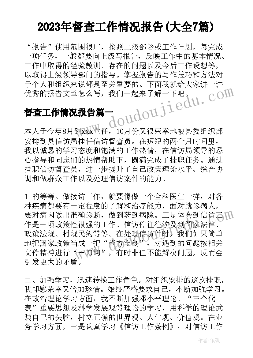 2023年督查工作情况报告(大全7篇)