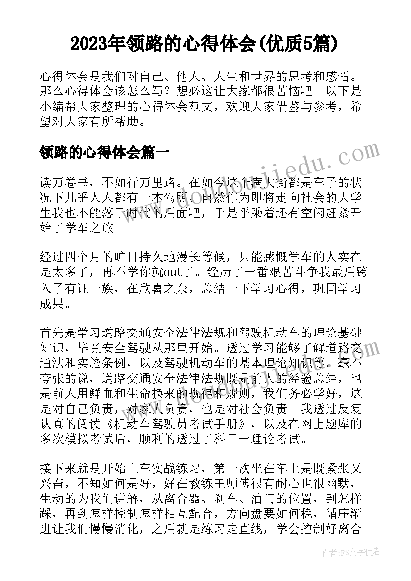 2023年领路的心得体会(优质5篇)