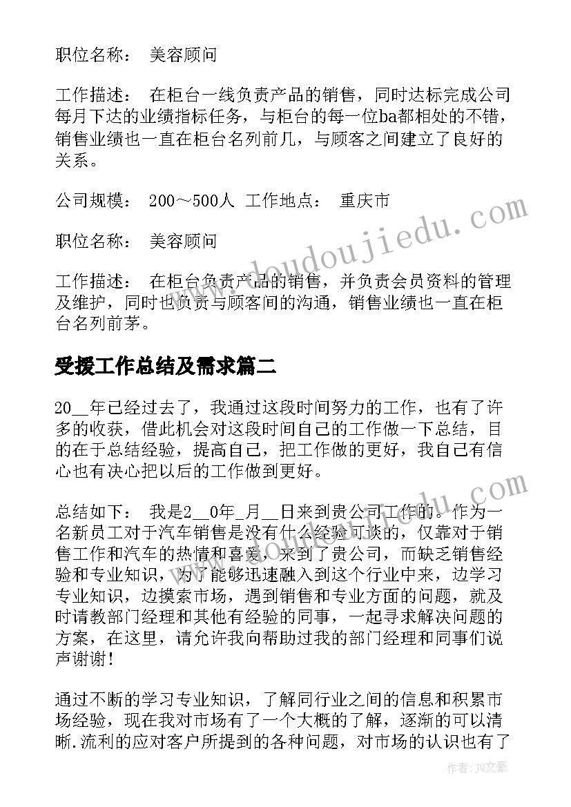 2023年受援工作总结及需求 顾问年终工作总结(优质6篇)