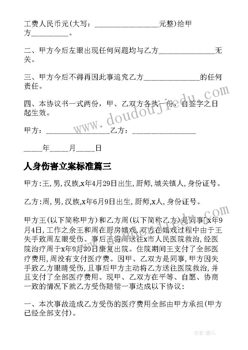 人身伤害立案标准 人身伤害赔偿协议书(通用5篇)