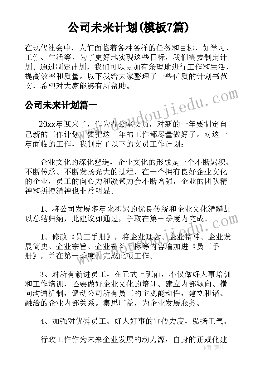 公司未来计划(模板7篇)