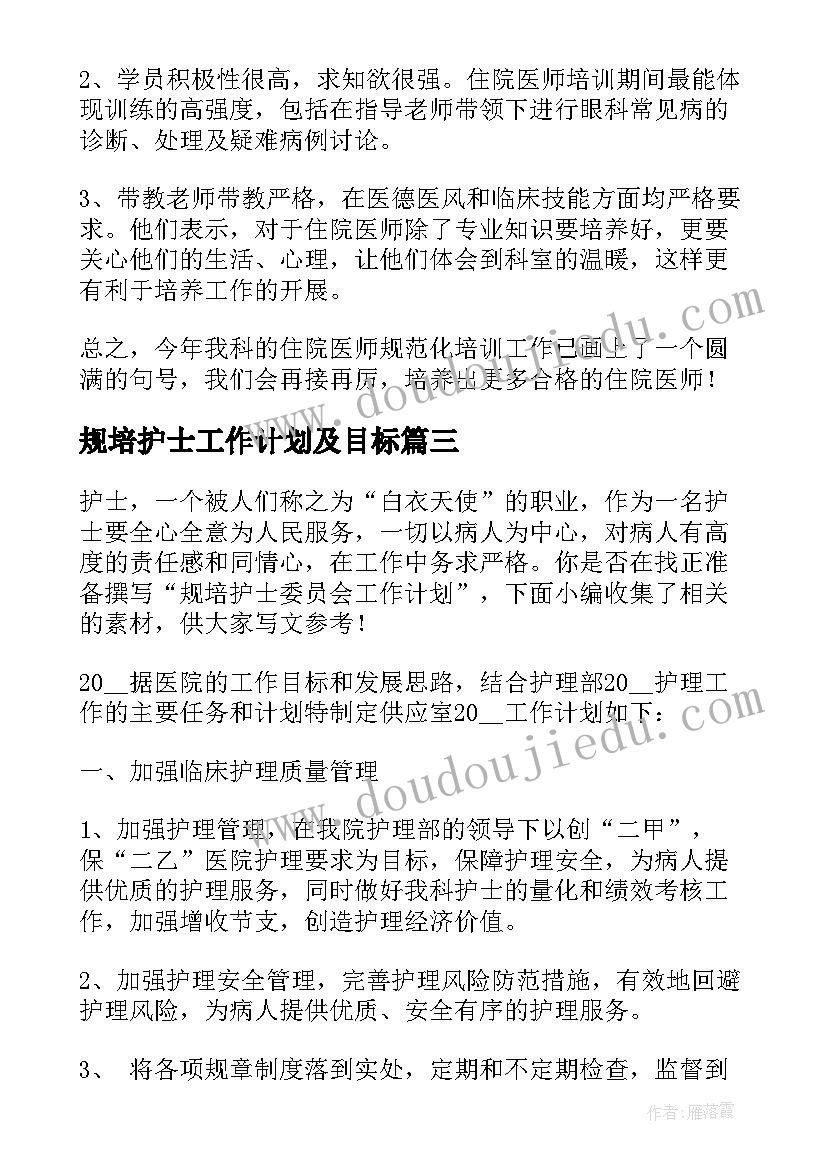 2023年规培护士工作计划及目标(优秀10篇)