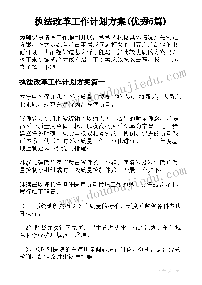 执法改革工作计划方案(优秀5篇)