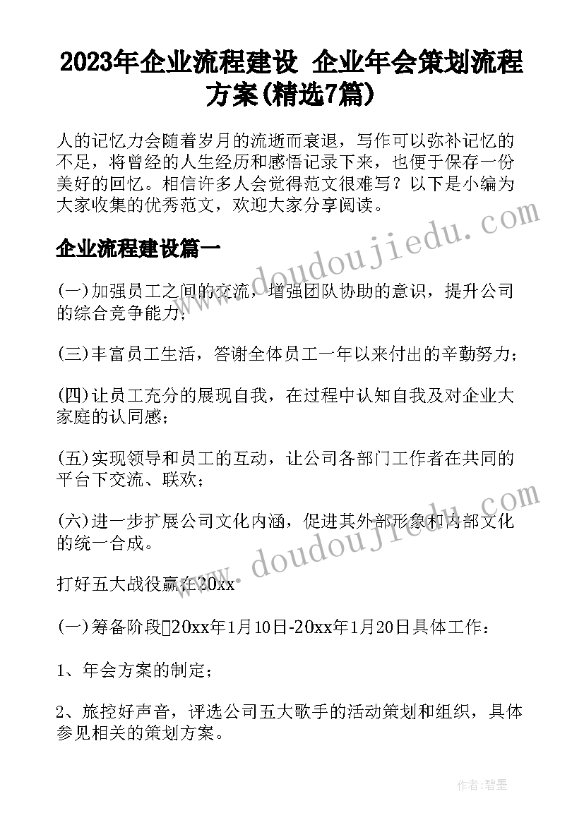 2023年企业流程建设 企业年会策划流程方案(精选7篇)