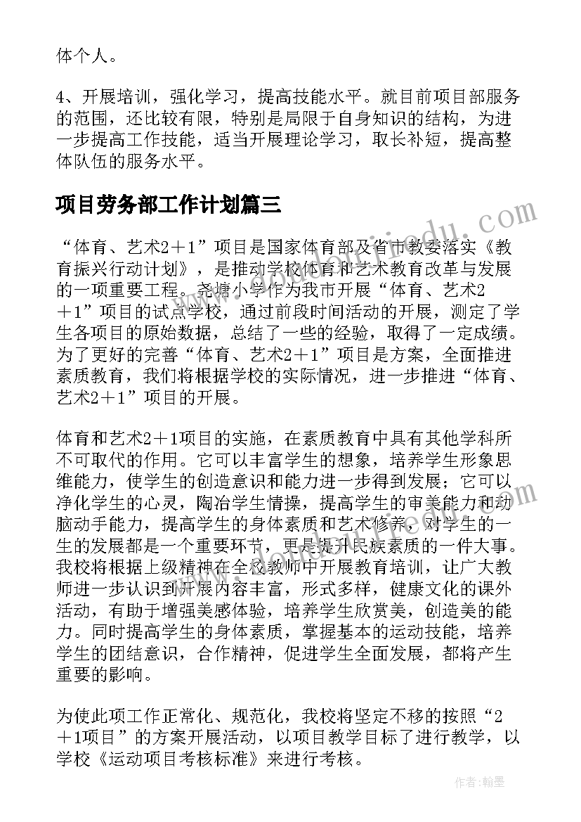 项目劳务部工作计划(汇总5篇)