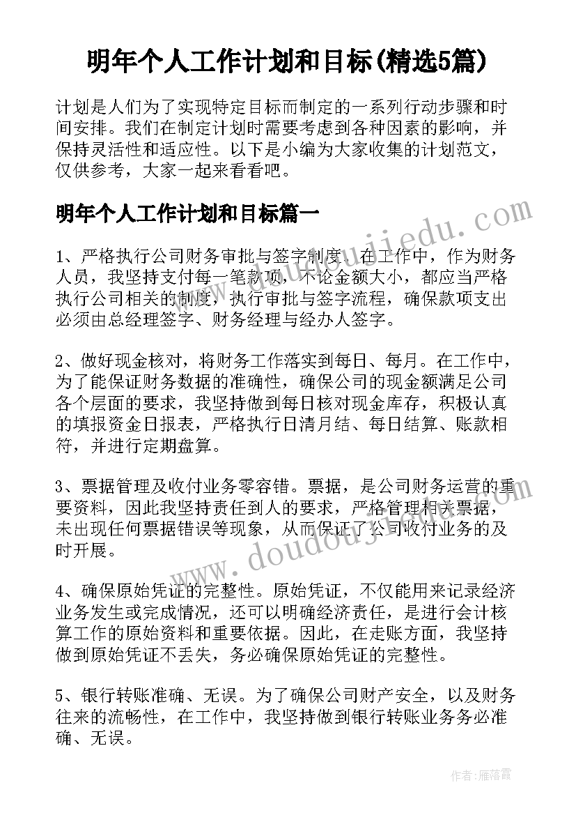 明年个人工作计划和目标(精选5篇)