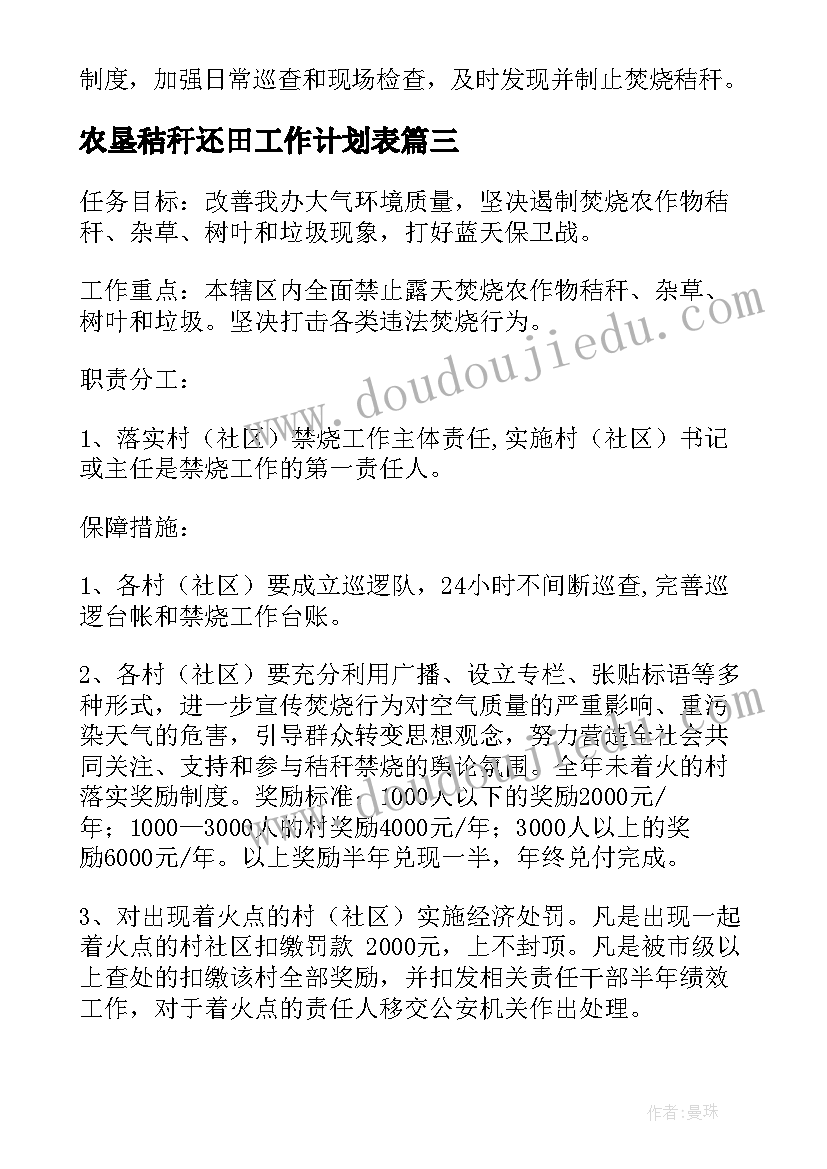 最新农垦秸秆还田工作计划表(大全5篇)