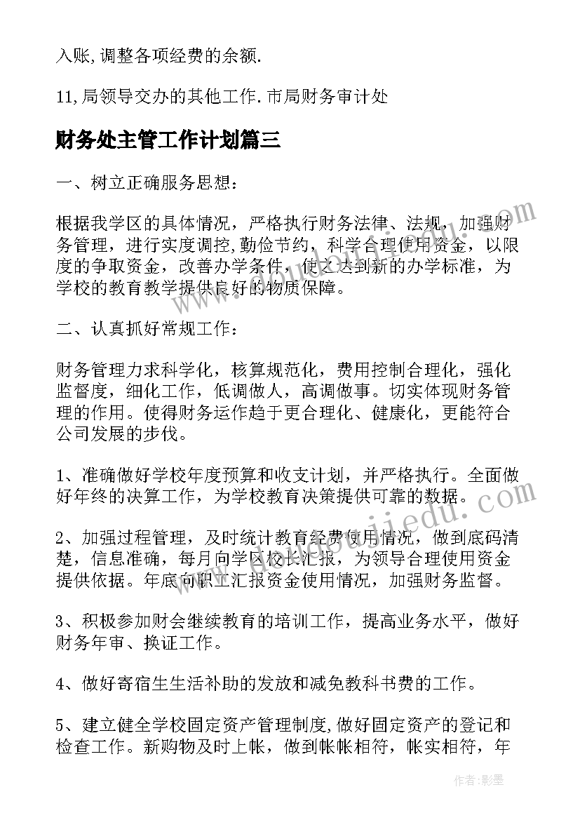 2023年财务处主管工作计划(精选7篇)