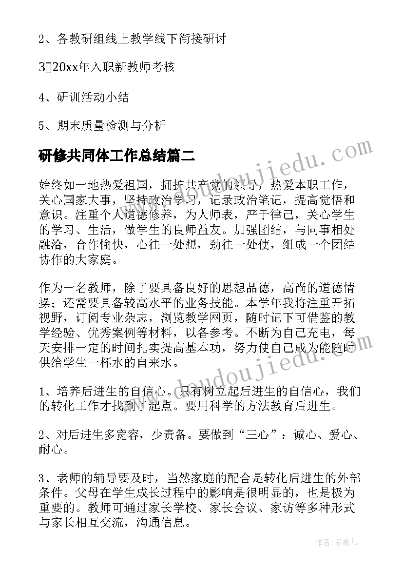 研修共同体工作总结(模板7篇)