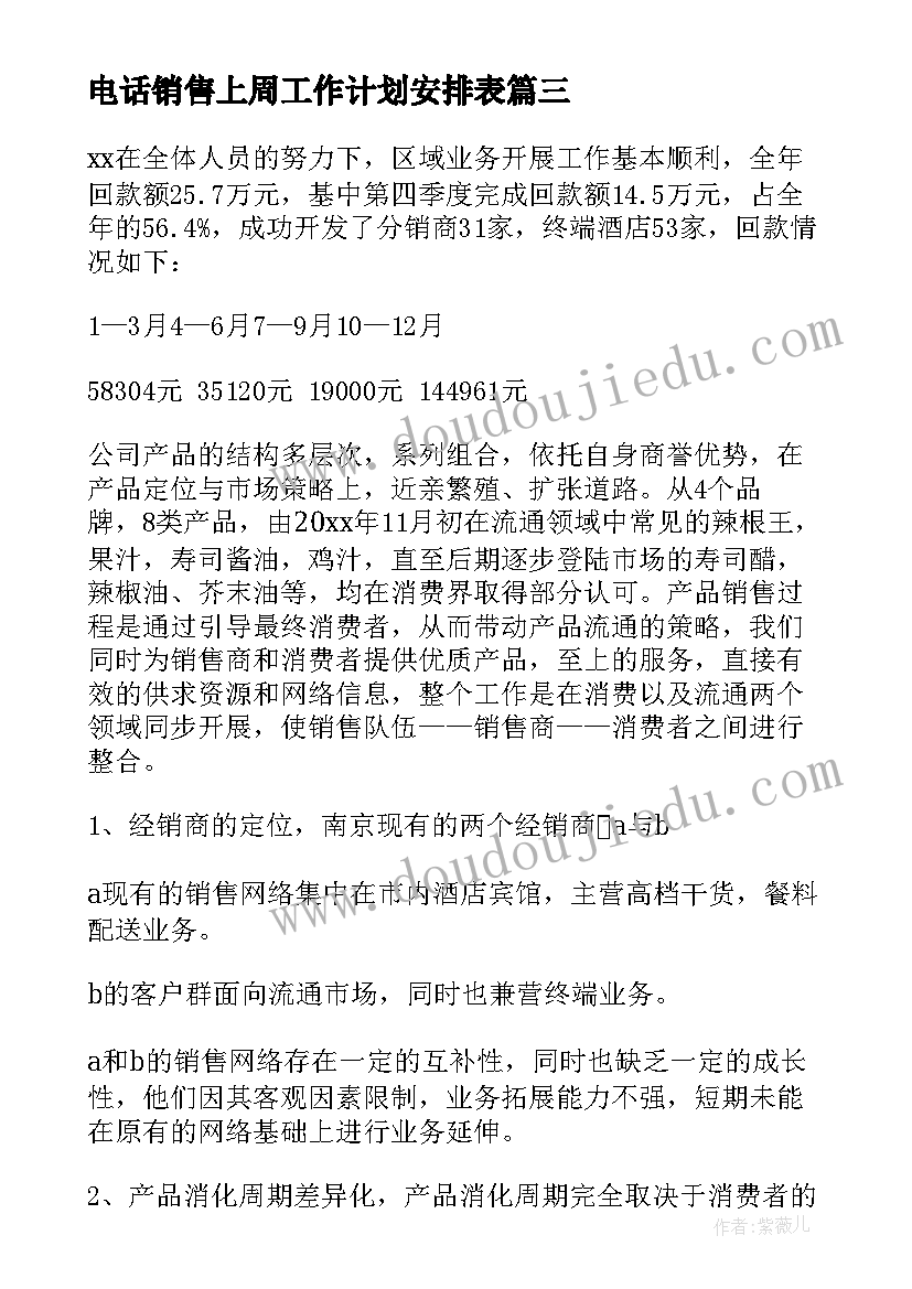 2023年电话销售上周工作计划安排表 电话销售工作计划(通用10篇)