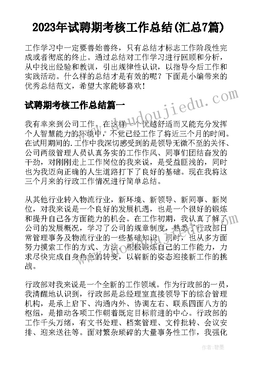 2023年试聘期考核工作总结(汇总7篇)