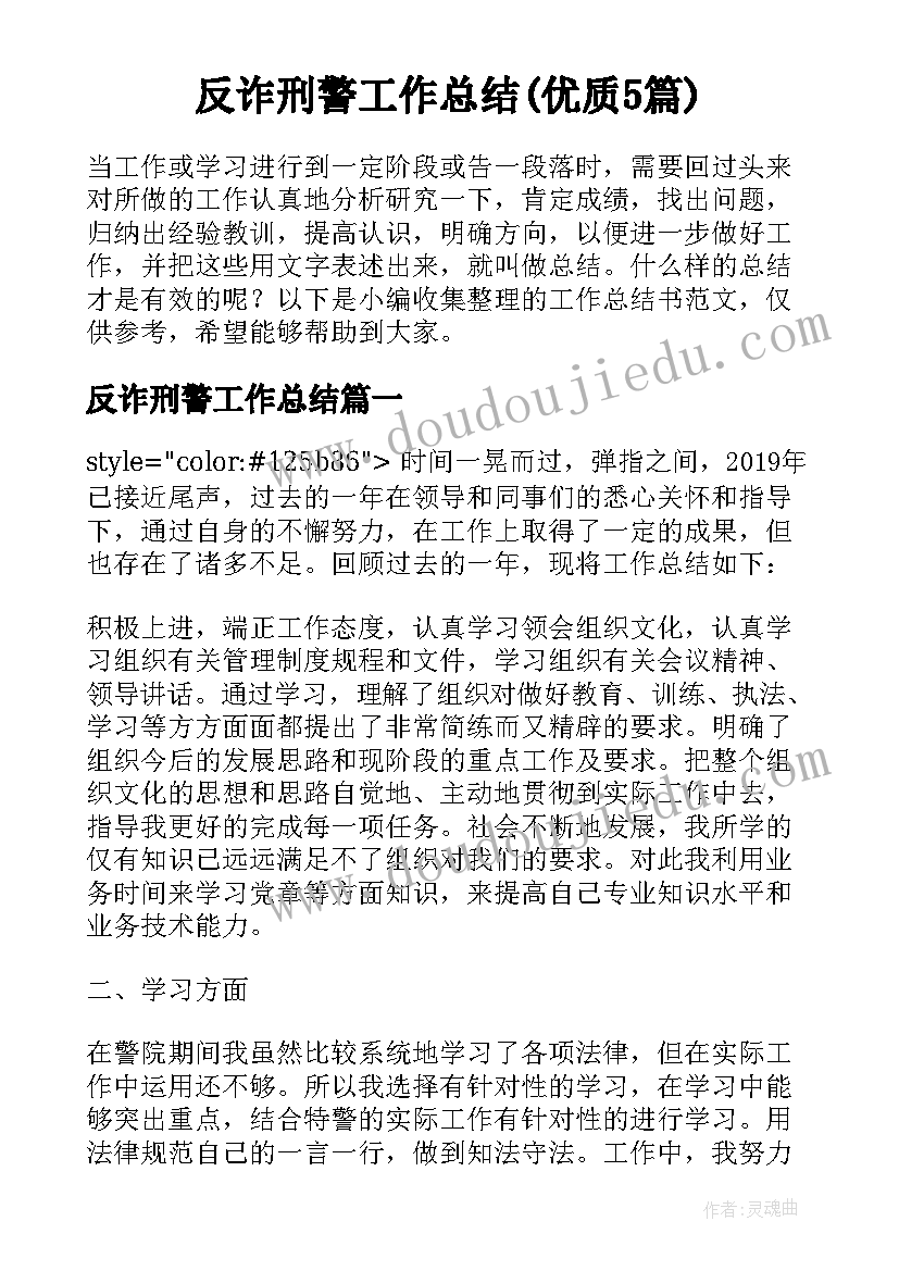 反诈刑警工作总结(优质5篇)