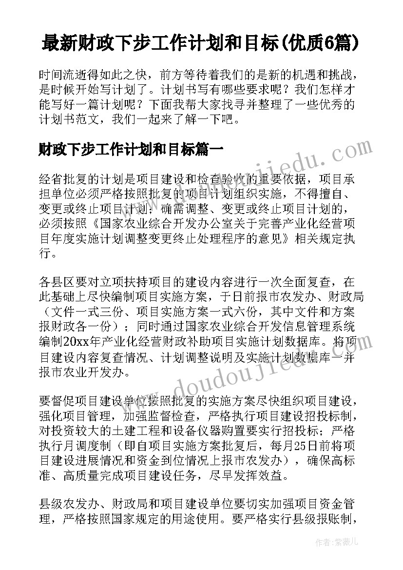 最新财政下步工作计划和目标(优质6篇)