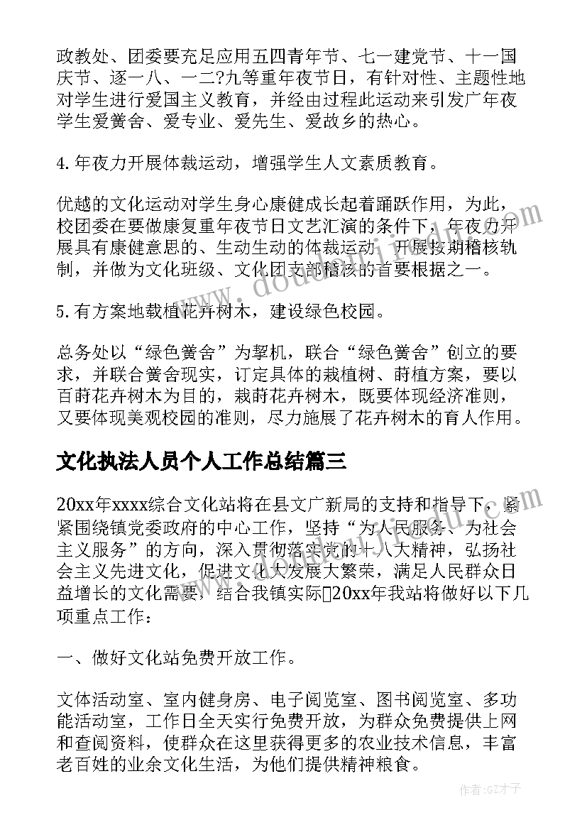 文化执法人员个人工作总结 文化站工作计划个人(模板5篇)