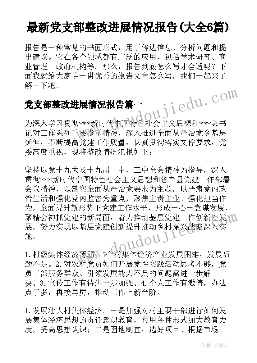 最新党支部整改进展情况报告(大全6篇)