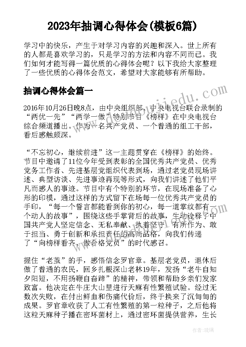 2023年抽调心得体会(模板6篇)