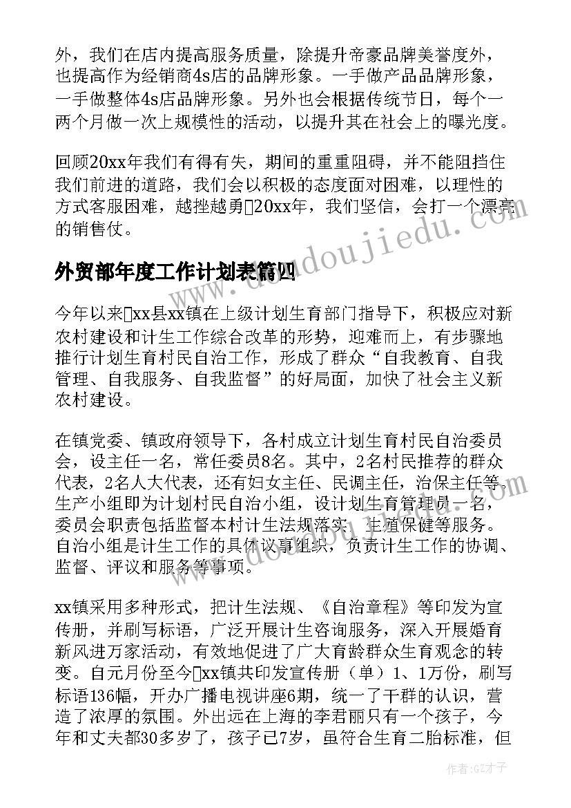 外贸部年度工作计划表(汇总7篇)