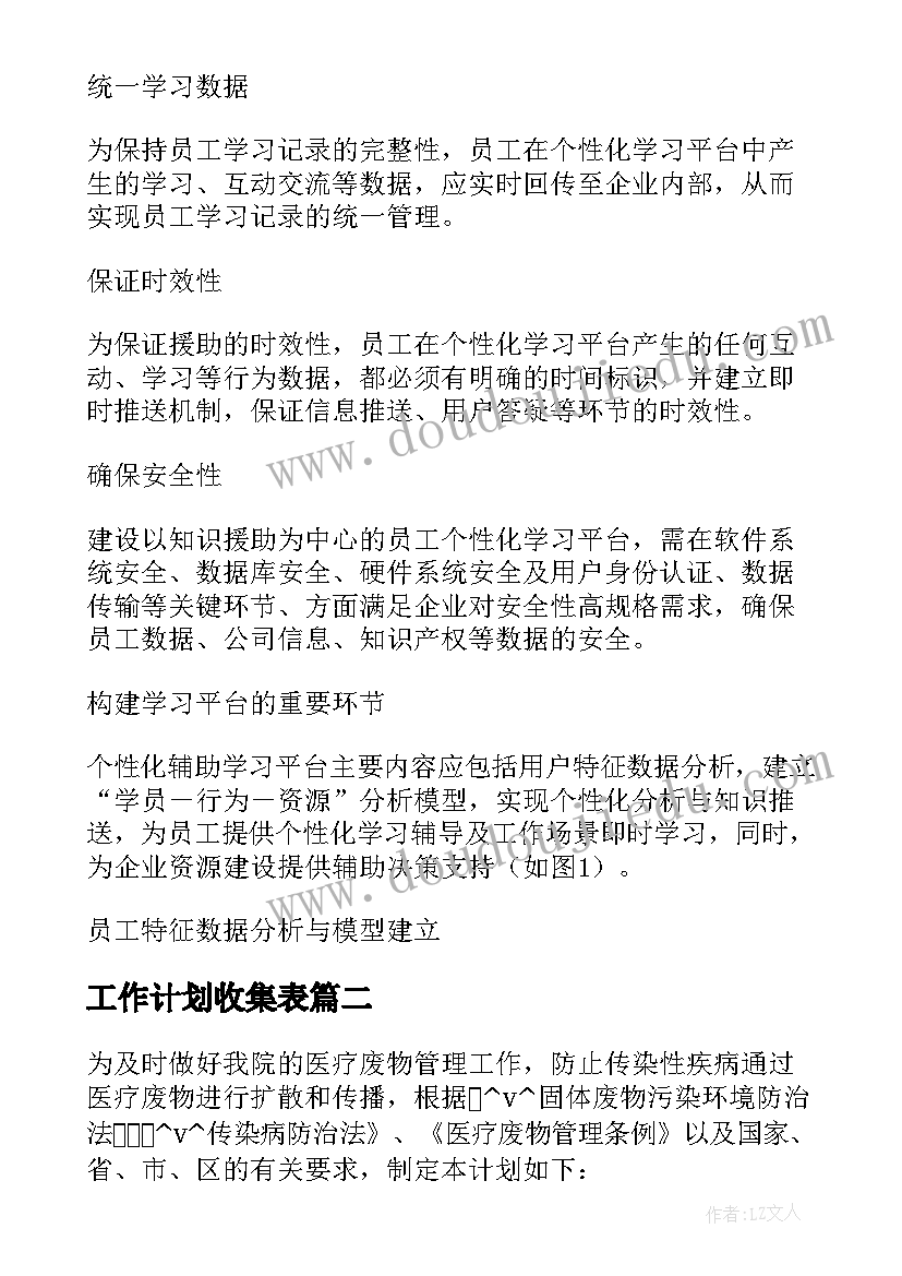 最新工作计划收集表 数据收集分析工作计划(大全9篇)