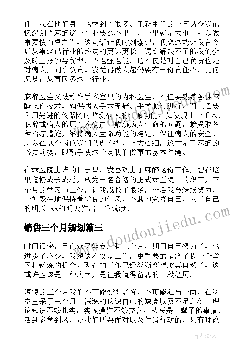 销售三个月规划 三个月实习总结(实用7篇)